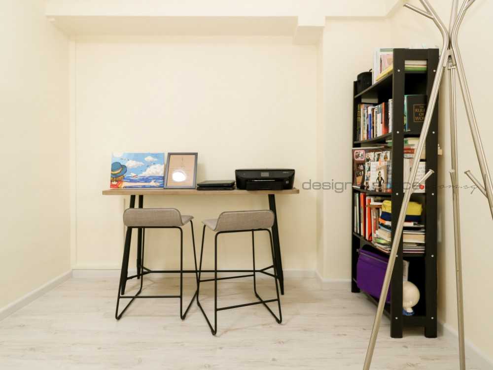 Minimalist Study with Bookshelf and Storage Cabinets