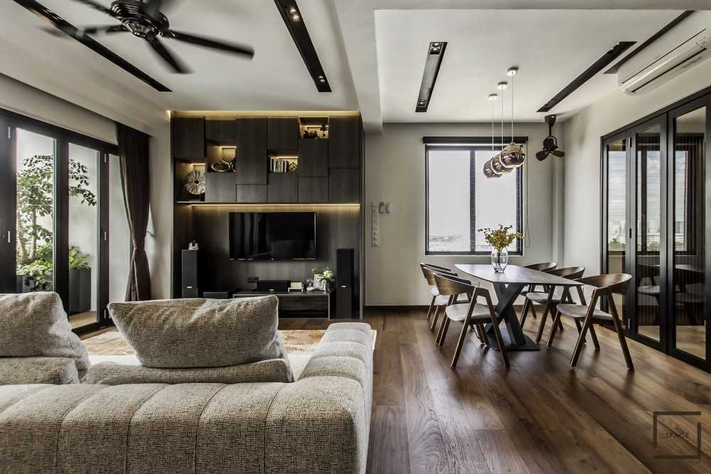 Contemporary Living Room with Vinyl Flooring and TV Console