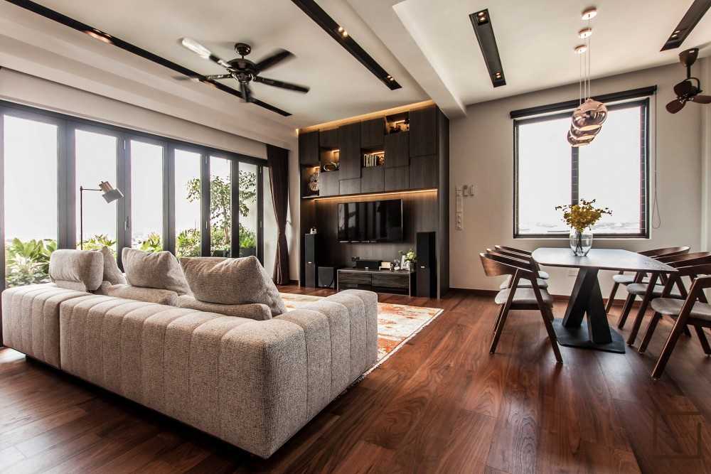 Contemporary Living Room with Vinyl Flooring and TV Console