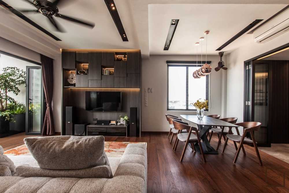 Contemporary Living Room with Vinyl Flooring and TV Console