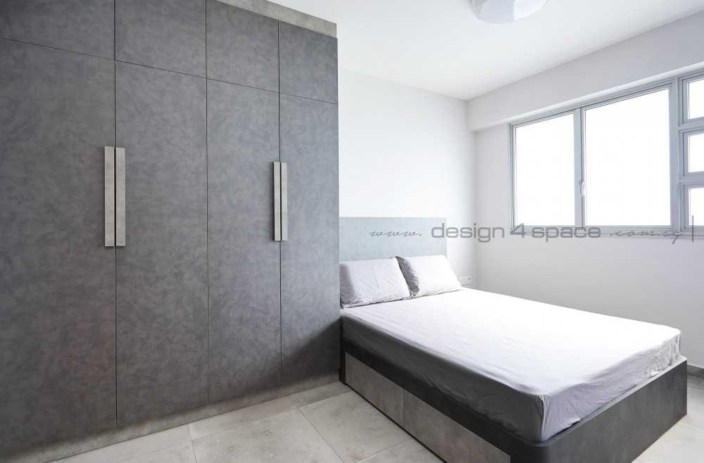 Modern Bedroom with Wood Flooring and Drop Light