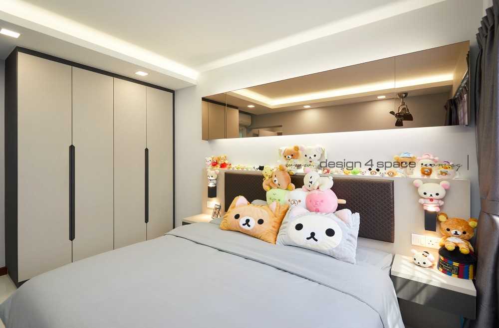 Contemporary Bedroom with Bay Window and Cove Lighting