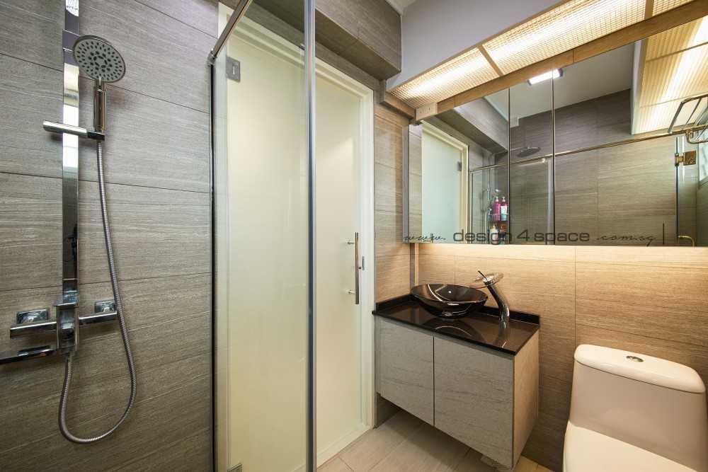 Contemporary Bathroom with Wood Flooring and Mirror