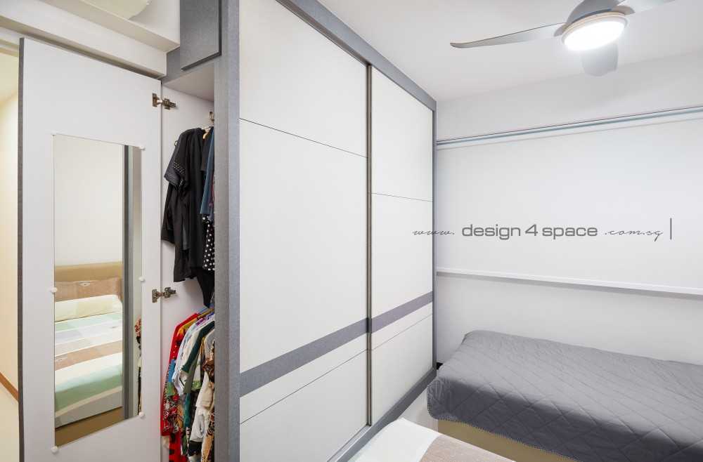 Contemporary Bedroom with Herringbone Tiling and Drop Ceiling