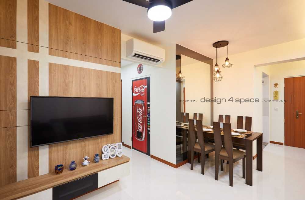 Contemporary Living Room with Herringbone Tiling and TV Console