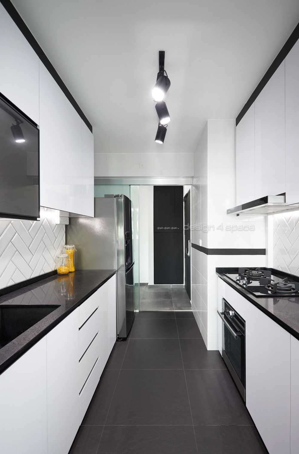 Contemporary Kitchen with Granite Floor and Kitchen Island