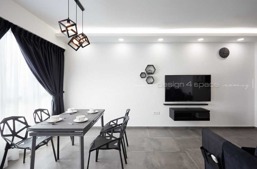 Contemporary Living Room with Homogeneous Tiles and Herringbone Tiling