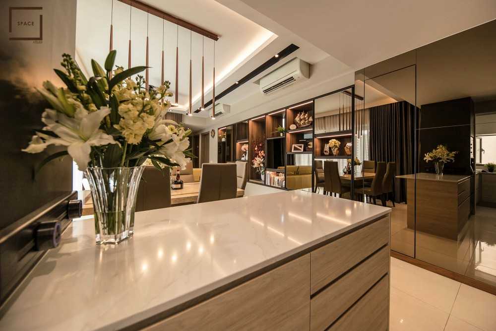 Contemporary Kitchen with TV Console and Drop Light