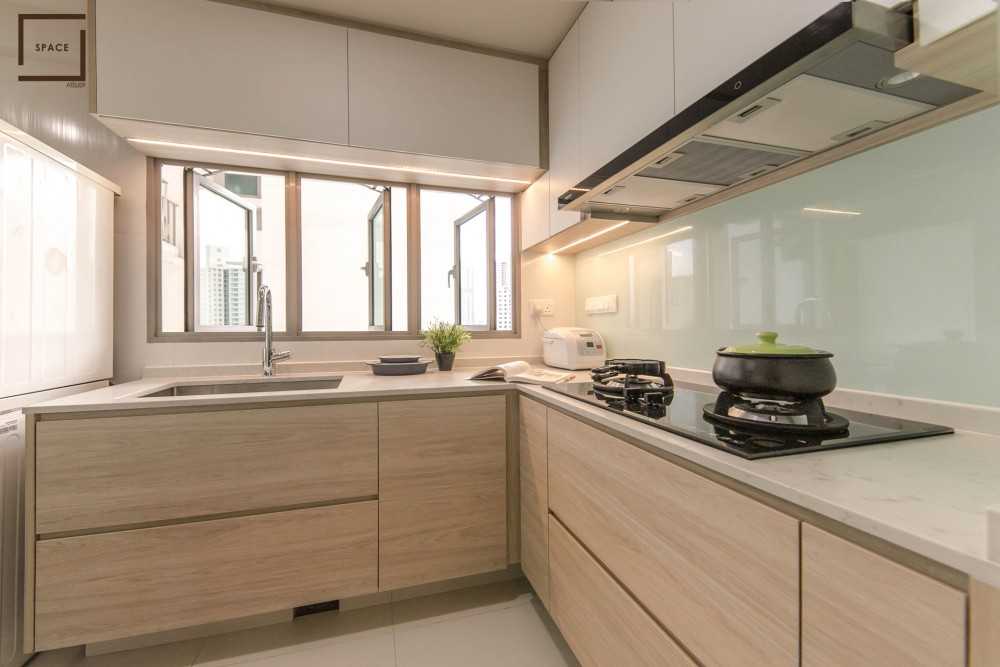 Contemporary Kitchen with Kitchen Window and Cupboard