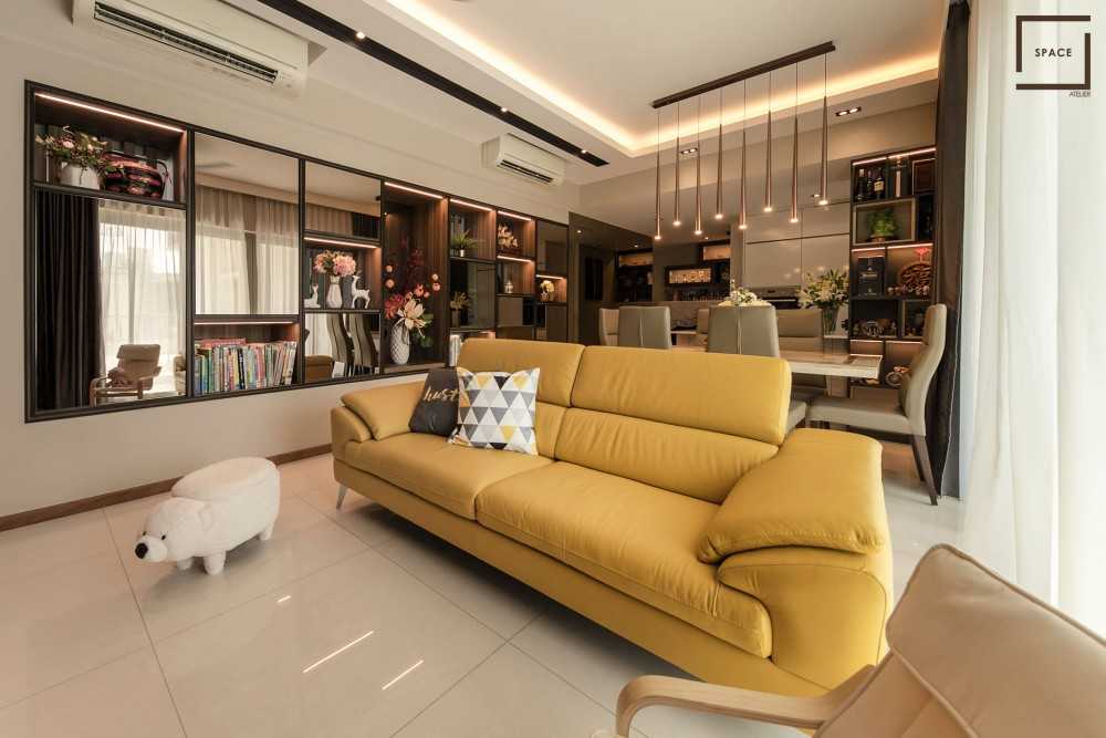 Contemporary Living Room with Drop Light and Sofa