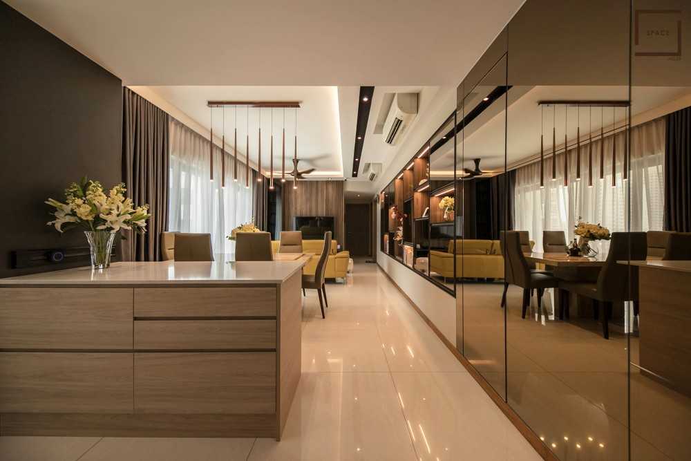 Contemporary Living Room with Granite Floor and TV Console