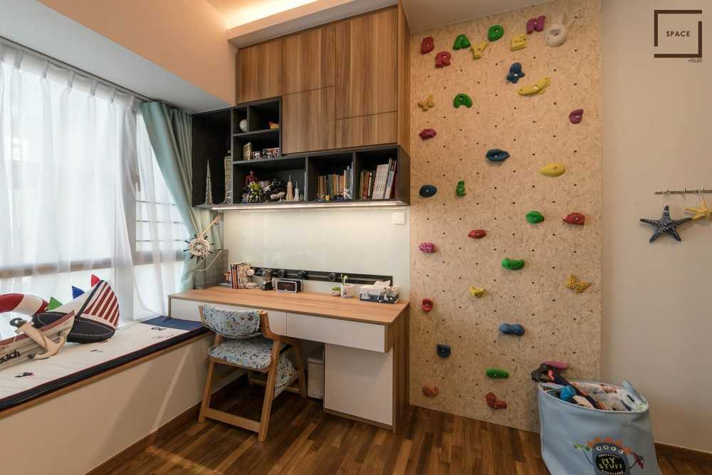 Contemporary Bedroom with Bookshelf and Vinyl Flooring