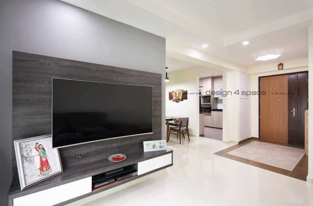 Contemporary Living Room with Parquet Floor and TV Console