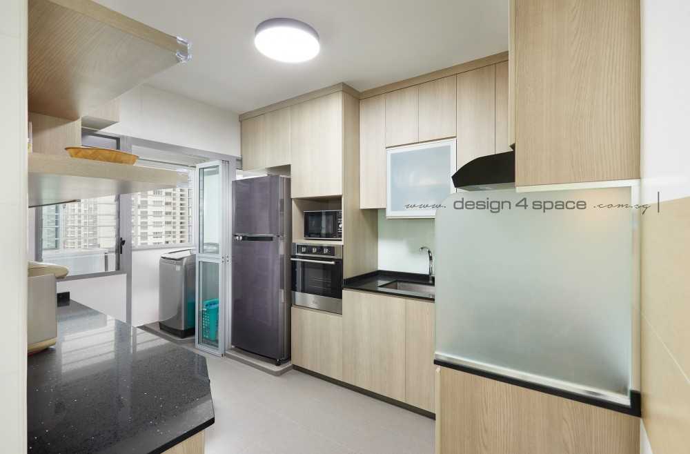 Contemporary Kitchen with Homogeneous Tiles and Wood Flooring