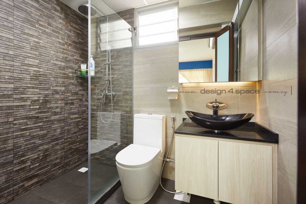 Contemporary Bathroom with Herringbone Tiling and Mirror