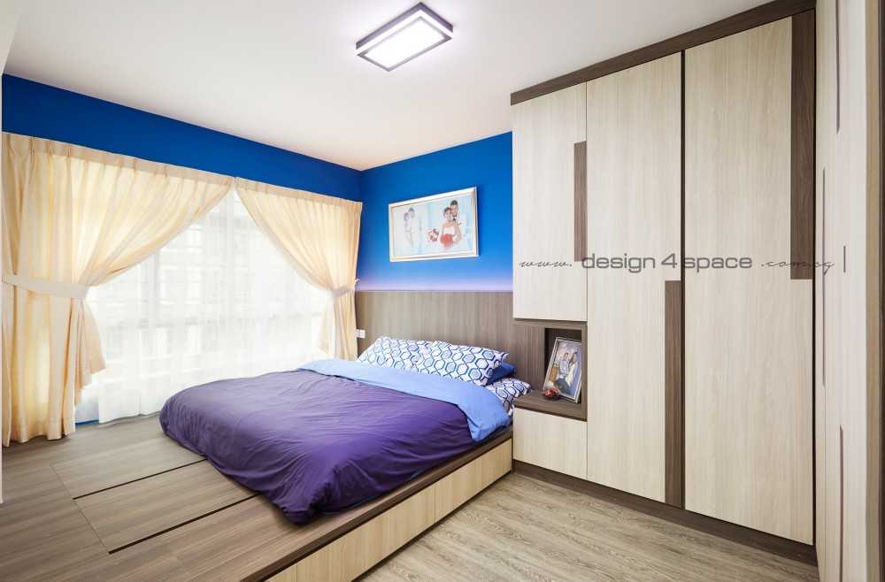 Contemporary Bedroom with Wood Flooring and Drop Light