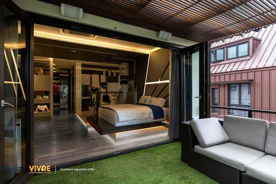 Modern Balcony with Window Seat and Curtain