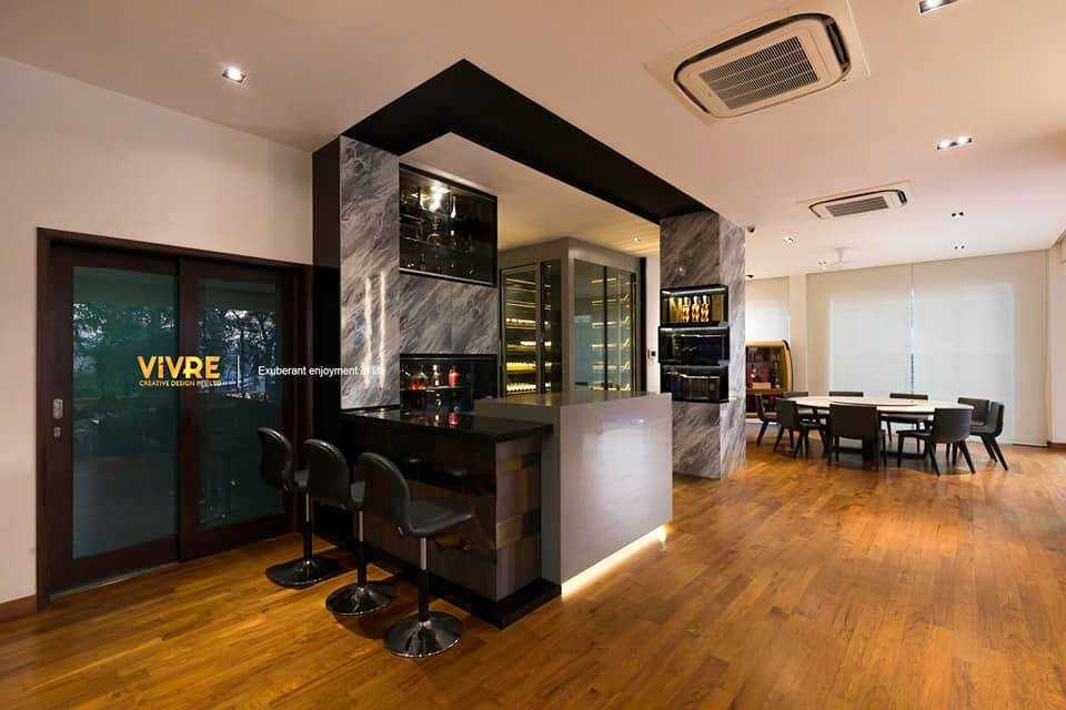 Modern Living Room with Countertop and Parquet Floor