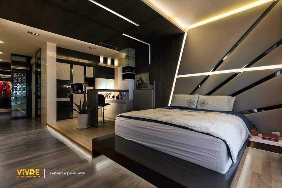 Modern Bedroom with Bookshelf and Platform Bed
