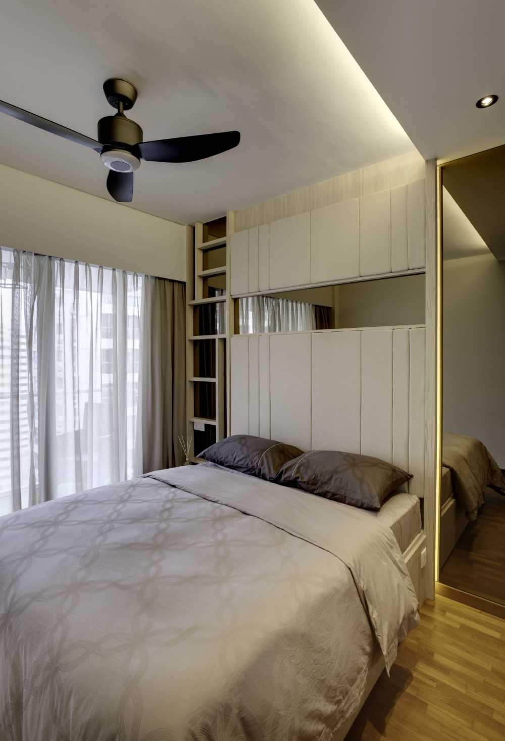 Scandinavian Bedroom with Parquet Floor and Cove Lighting