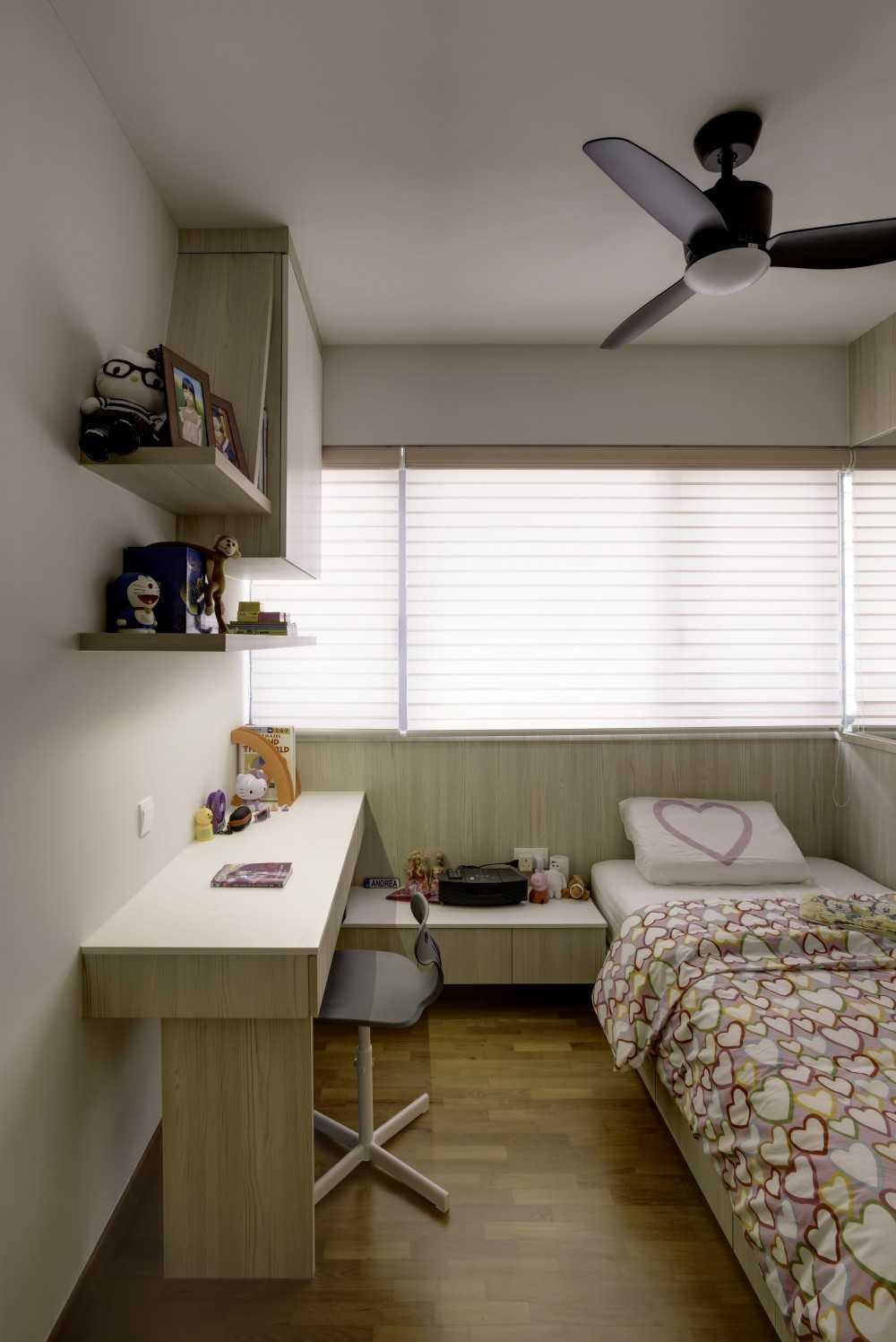 Scandinavian Bedroom with Bookshelf and Parquet Floor