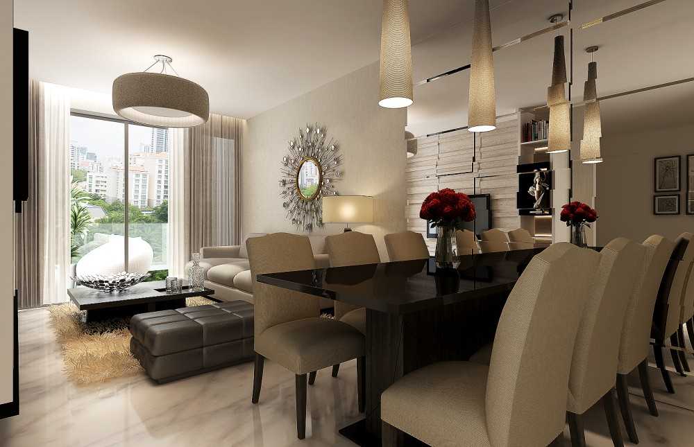 Modern Dining Room with Mirror and Cove Lighting