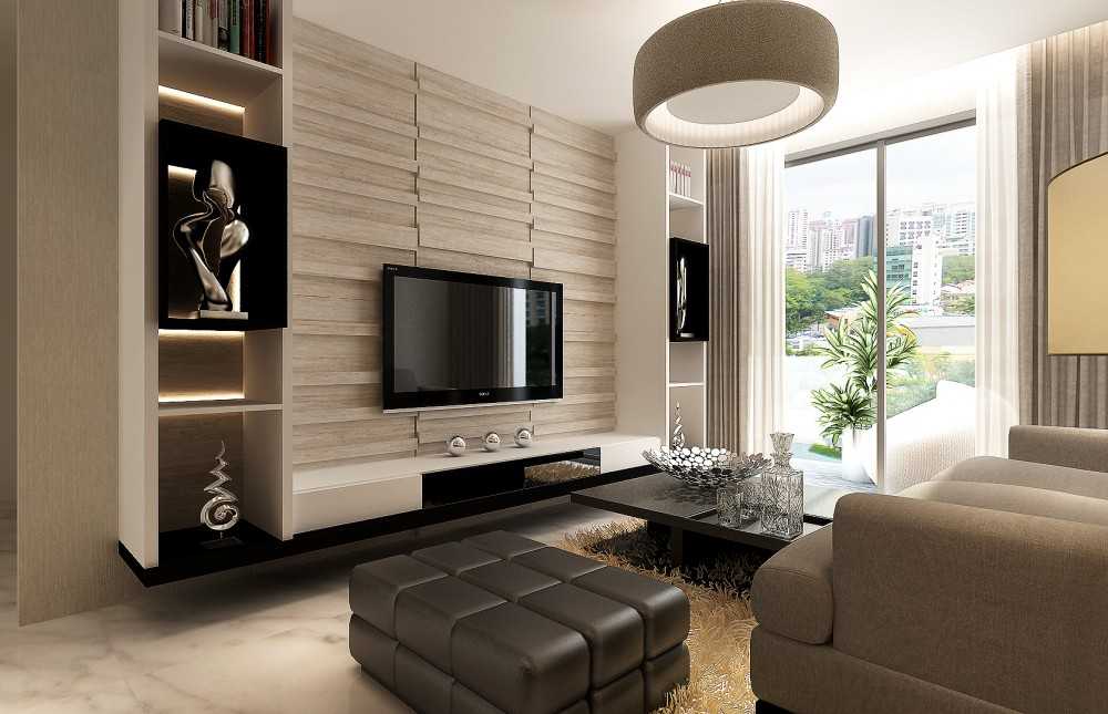 Modern Living Room with Marble Floor and TV Console