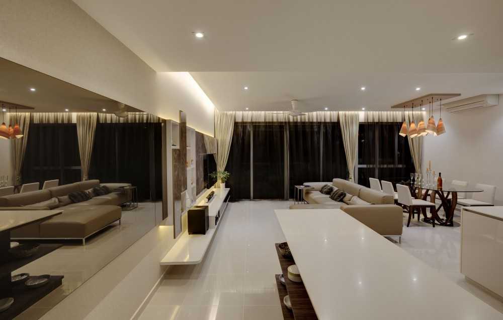 Contemporary Living Room with Homogeneous Tiles and TV Console