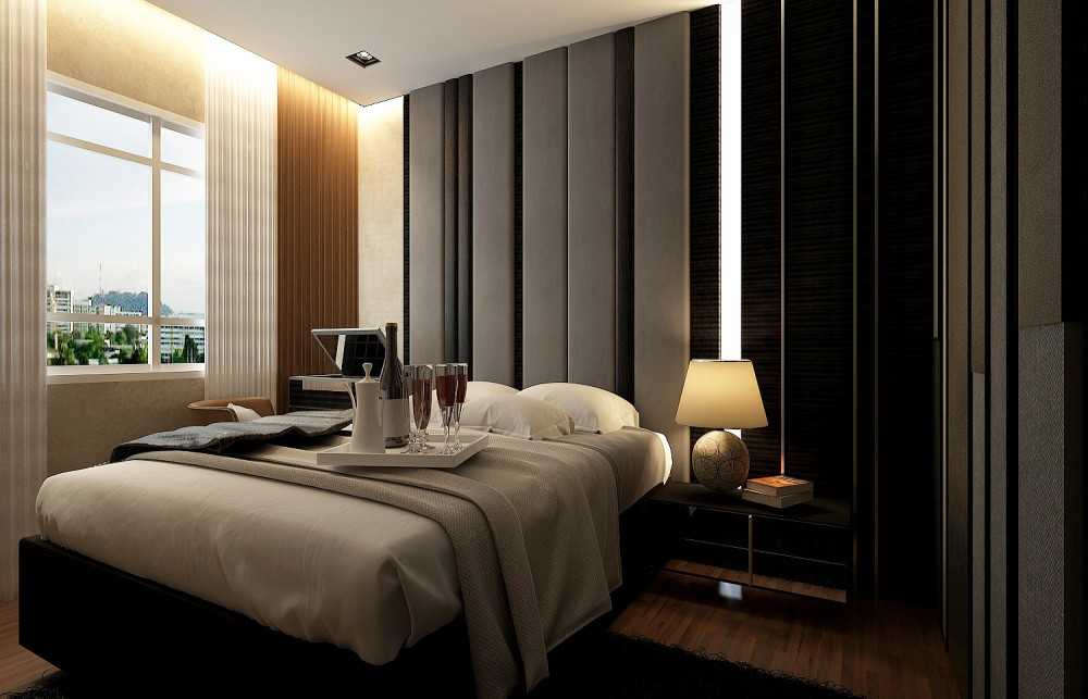 Modern Bedroom with Parquet Floor and Cove Lighting