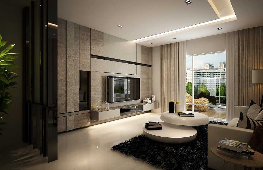 Modern Living Room with Marble Floor and TV Console