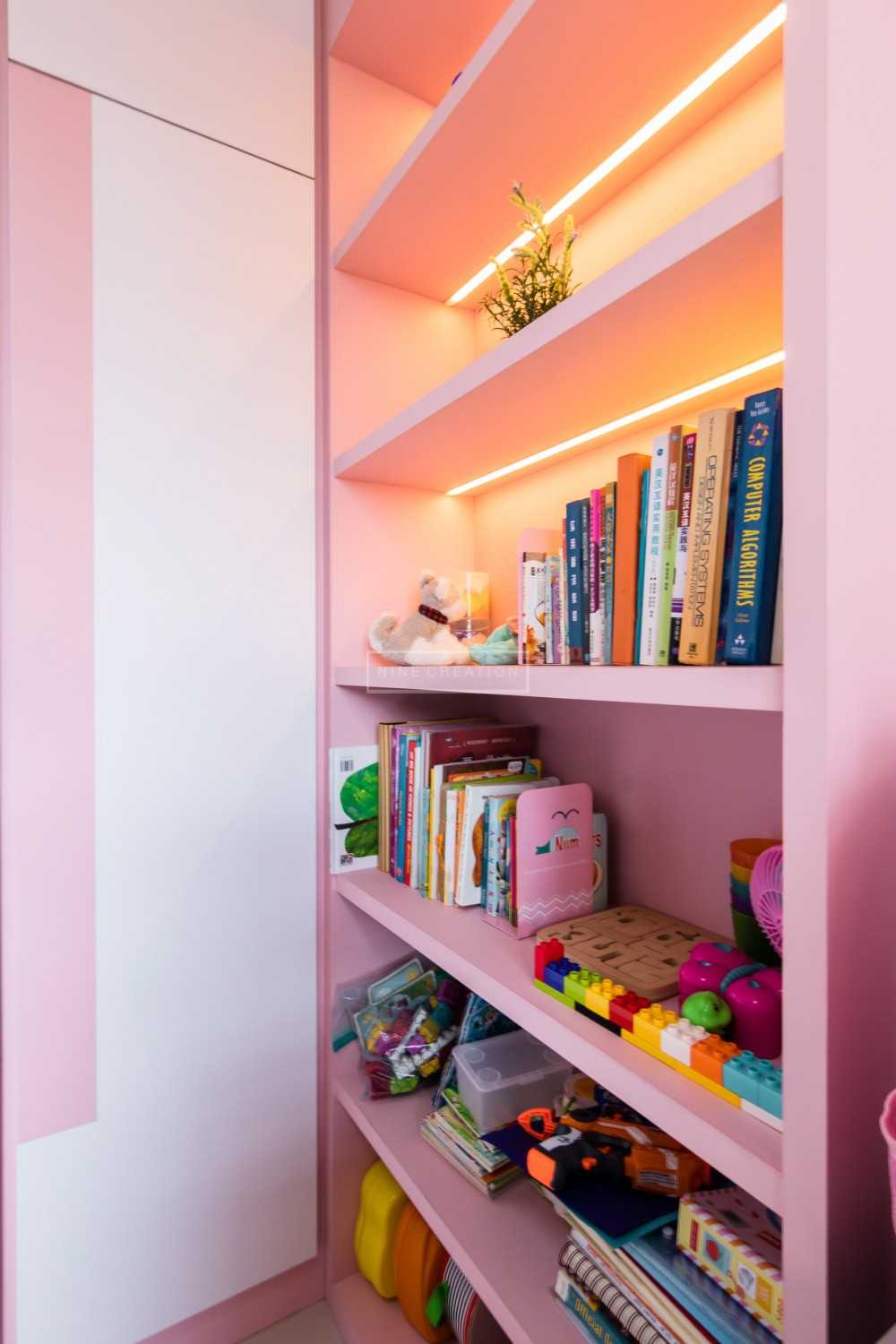 Scandinavian Bedroom with Bookshelf and Cove Lighting