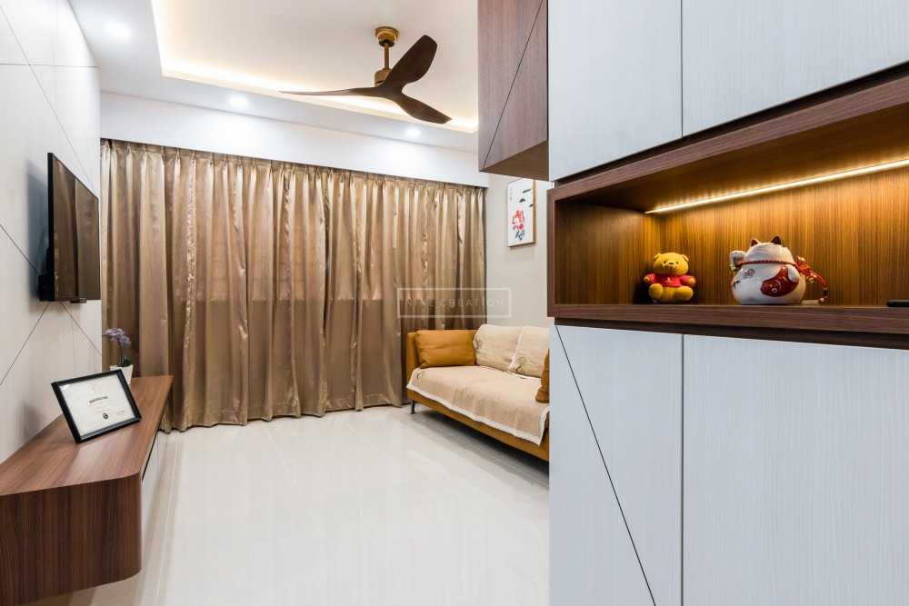 Scandinavian Living Room with TV Console and Feature Wall
