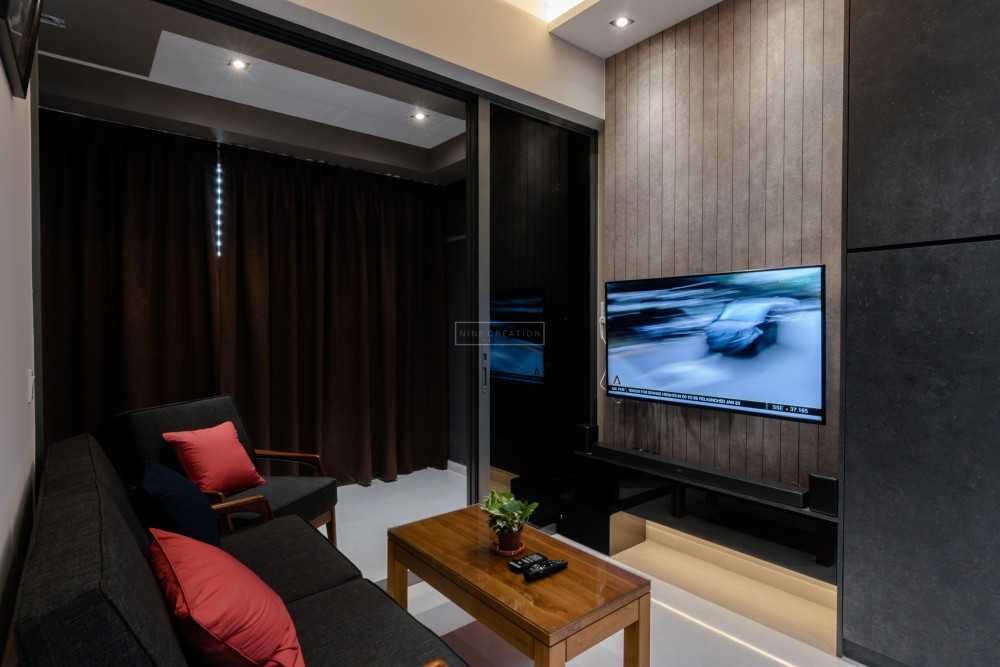 Industrial Living Room with TV Console and Feature Wall