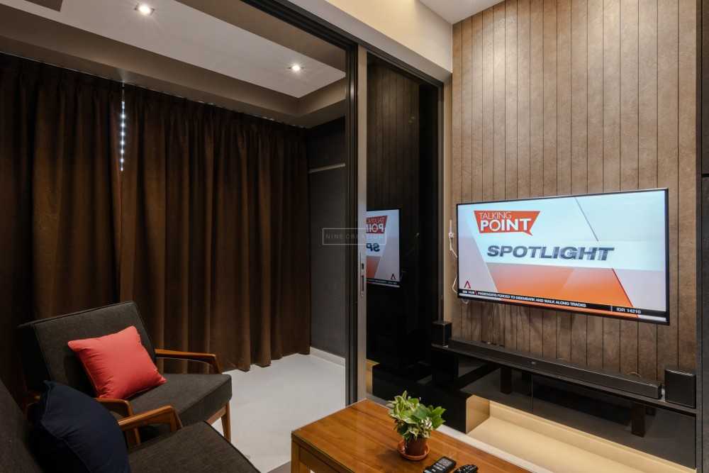 Industrial Living Room with TV Console and Feature Wall