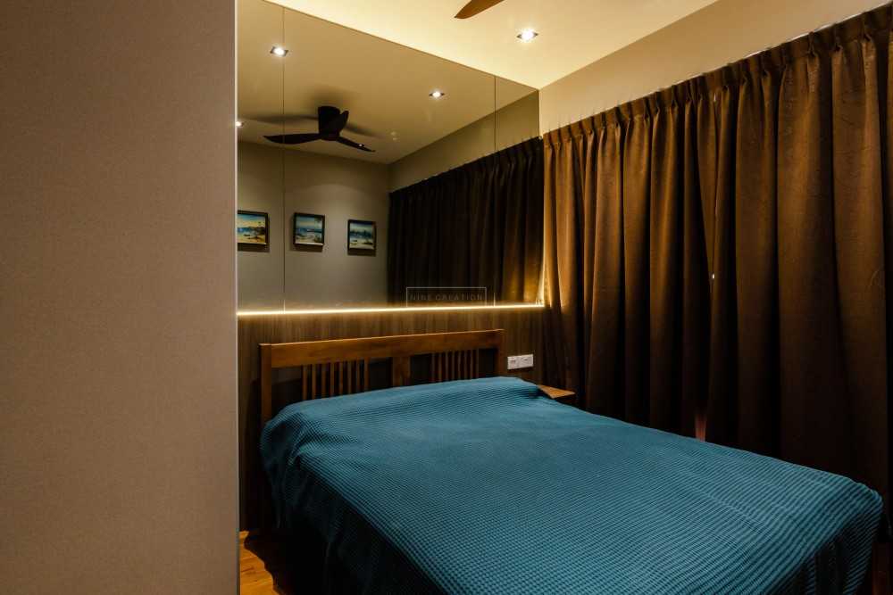 Industrial Bedroom with Wood Flooring and Drop Ceiling