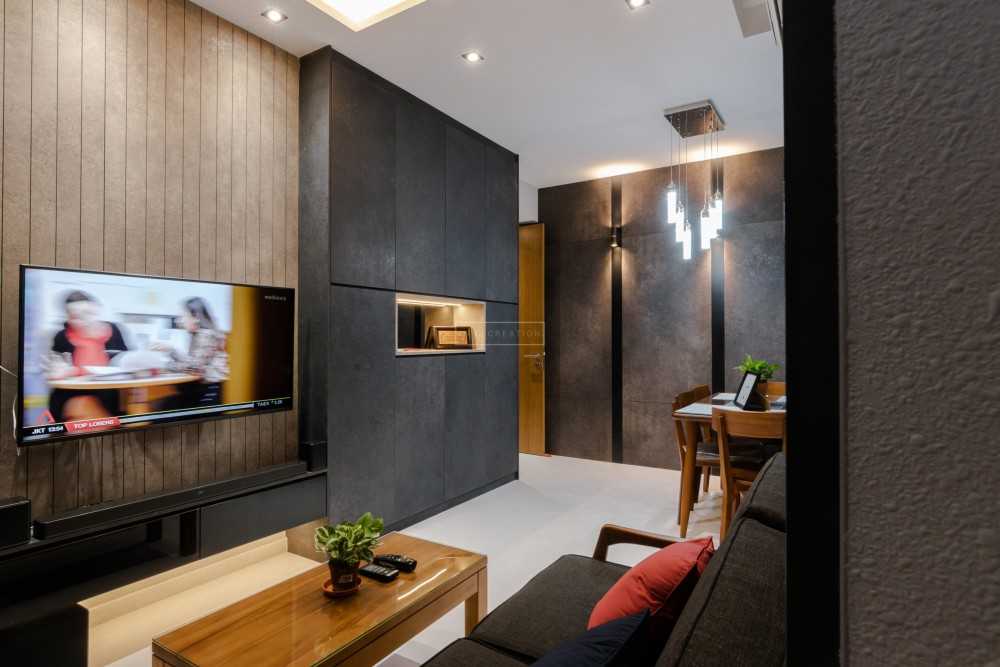 Industrial Living Room with Bookshelf and TV Console