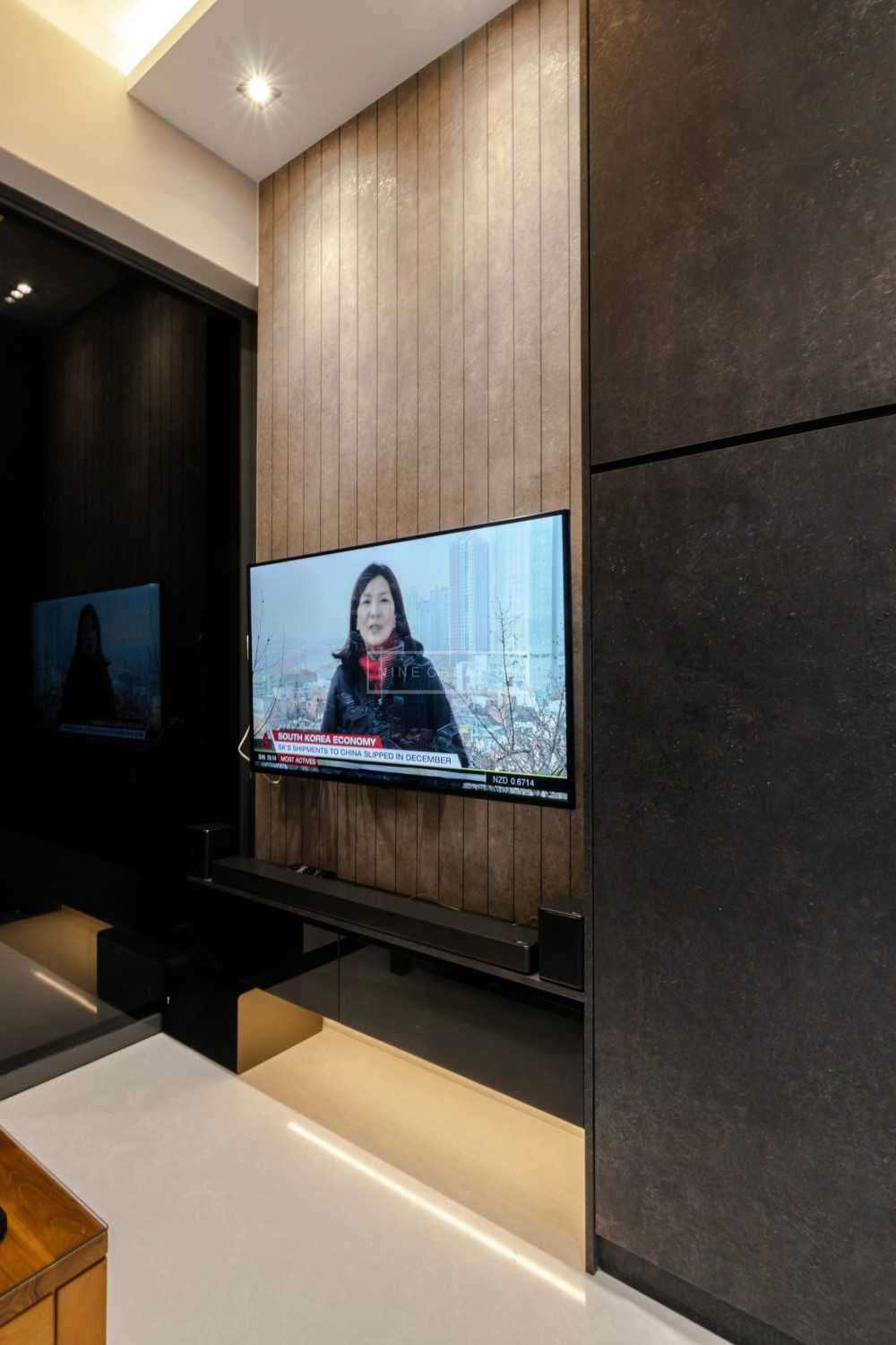 Industrial Living Room with TV Console and Feature Wall