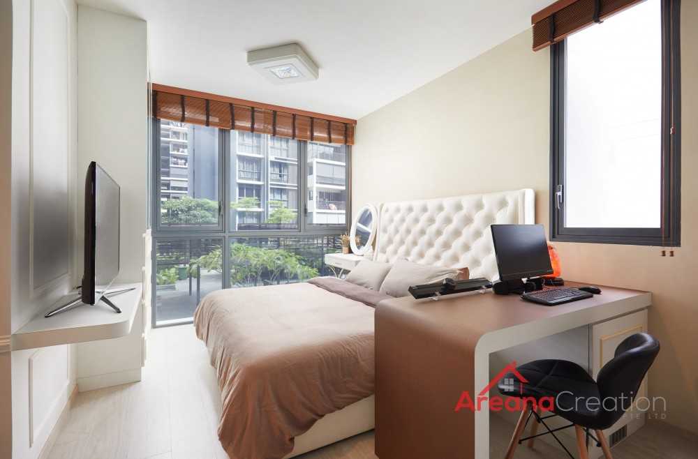 Modern Bedroom with Homogeneous Tiles and Bedroom Dresser