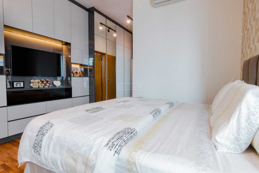Contemporary Bedroom with Parquet Floor and Wood Flooring