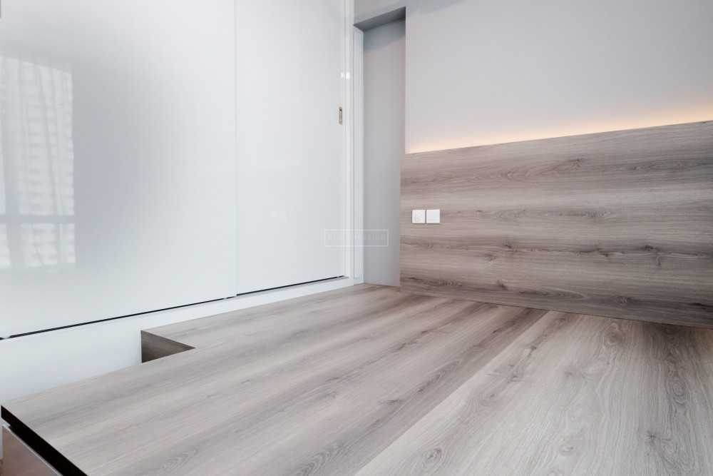 Contemporary Bedroom with Platform Bed and Vinyl Flooring