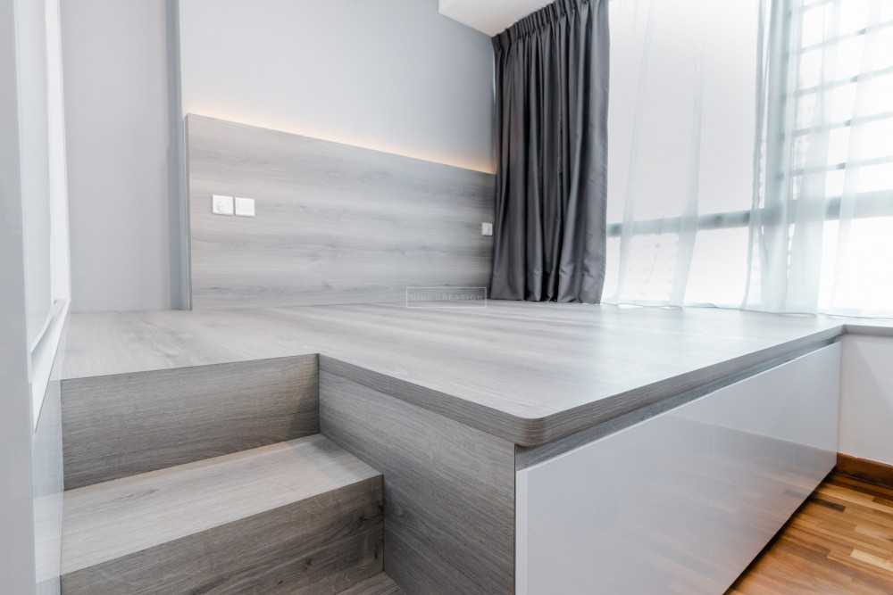 Contemporary Bedroom with Platform Bed and Vinyl Flooring