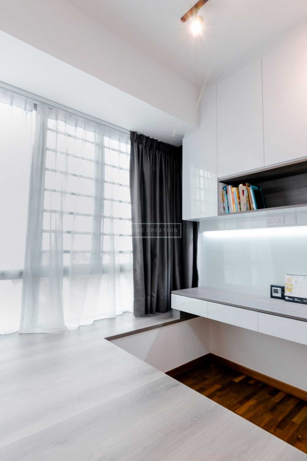 Contemporary Bedroom with Bookshelf and Platform Bed