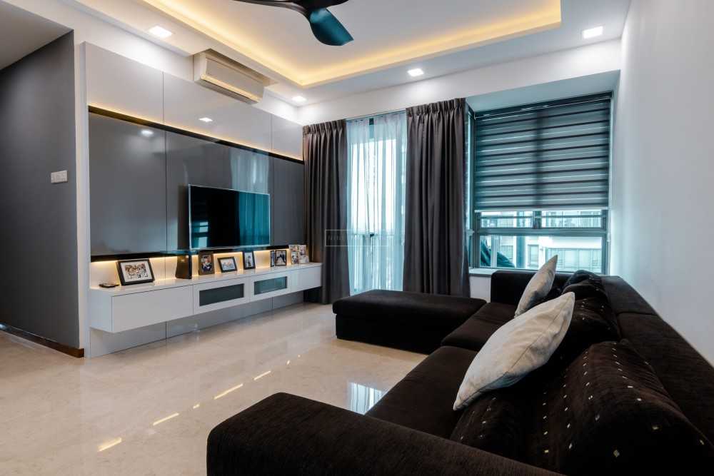 Contemporary Living Room with TV Console and Feature Wall