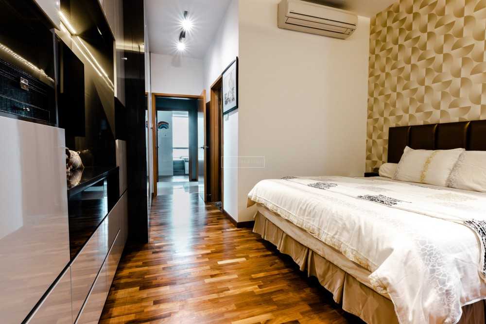 Contemporary Bedroom with Parquet Floor and Wood Flooring