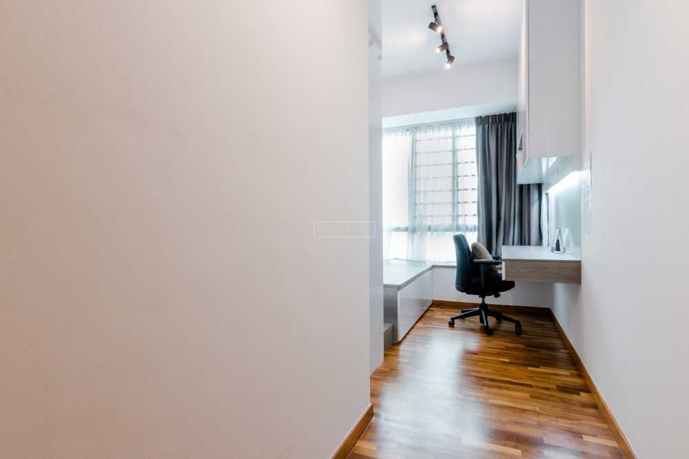 Contemporary Bedroom with Platform Bed and Parquet Floor