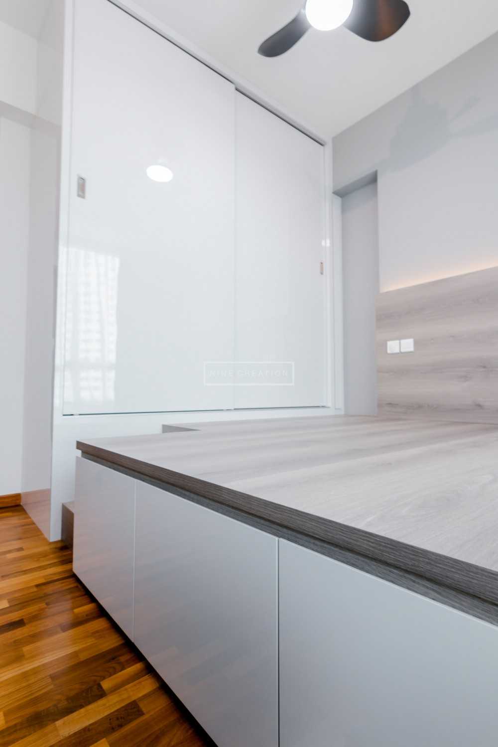 Contemporary Bedroom with Platform Bed and Vinyl Flooring