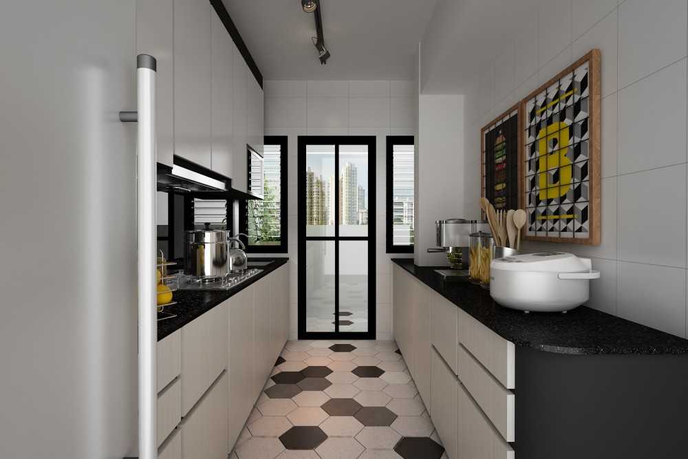 Contemporary Kitchen with Countertop and Kitchen Backsplash