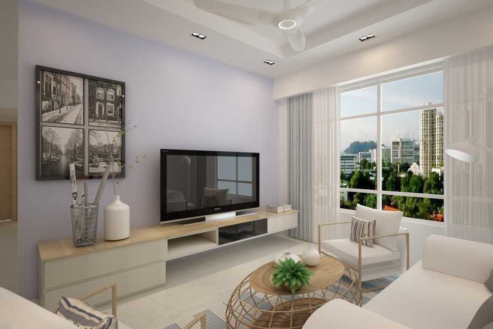 Contemporary Living Room with TV Console and Drop Ceiling