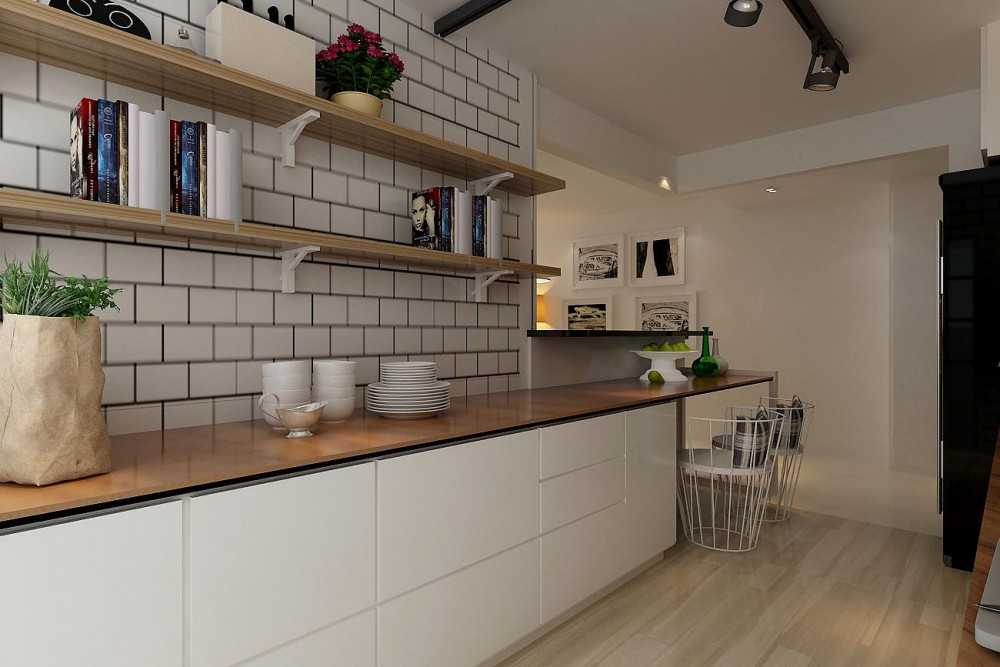 Scandinavian Kitchen with Herringbone Tiling and Open Kitchen