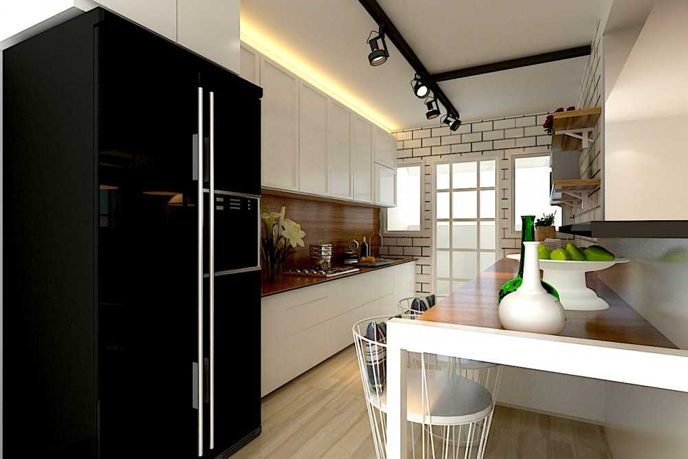 Scandinavian Kitchen with Wood Flooring and Open Kitchen